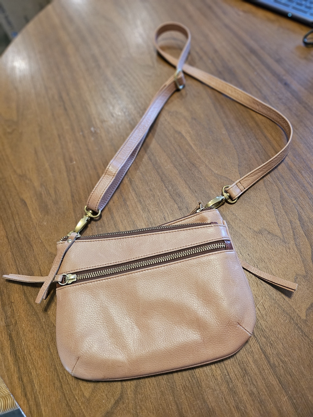 Overland Women's Tan Leather  Crossbody Bag - Sleek Multi Zippered Pockets